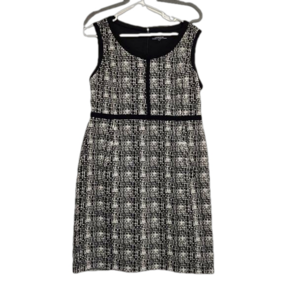 Land's End dress Tweed type print pockets midi size M-L black and white